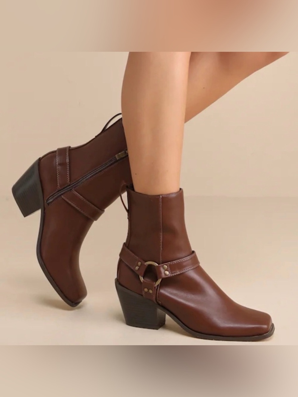 NIB Lulus Sammson Cognac Mid-Calf Moto Boots - 7